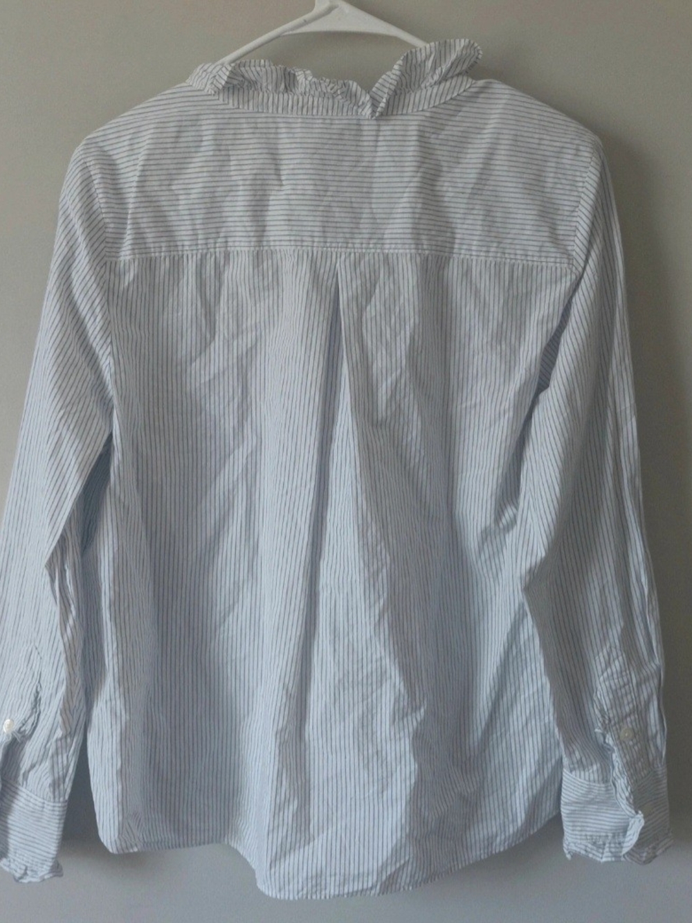 kate spade Light Blue and White Pinstripe Ruffle Collar Button-Front Shirt - Picture 2 of 4